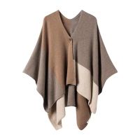 MVLYFLRT 100% Pure Wool Shawl Womens Knitted Contrast Scarf Autumn and Winter Warm Sweater Cape Fashion Korean Version