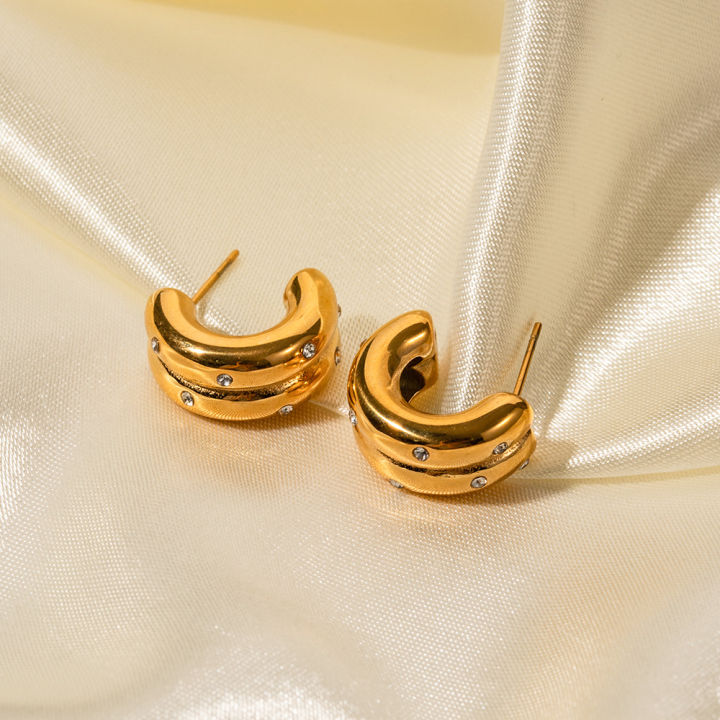 emmesea-stud-earrings-ต่างหู-18k-ชุบทองสแตนเลส-ต่างหูรูปตัว-cth