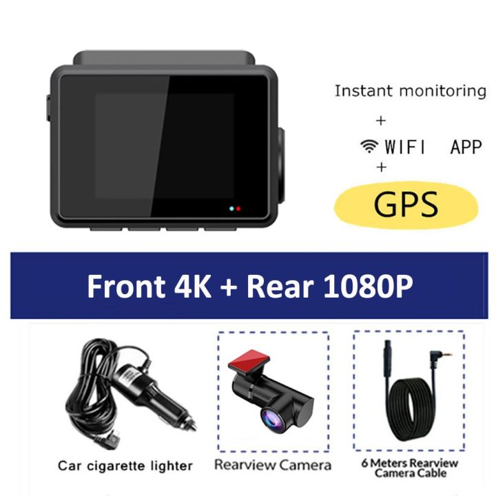 กล้องติดรถยนต์เลนส์คู่-wi-fi-gps-ติดรถยนต์-dvr-4k-2160p-ไดรฟ์เครื่องบันทึกวีดีโอกล้องมองด้านหน้าและด้านหลังกล่องดำถ่ายวิดีโอการมองเห็นได้ในเวลากลางคืน
