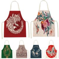 Chinese Elements Plant Style Apron Cleaning Pinafore Aprons For Woman Flowers Printing Sleeveless Aprons Home Custom Apron Bib