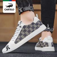 ☼ Cartelo crocodile mens shoes summer light luxury wind driving board shoes mens sports casual breathable white canvas shoes