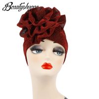 【YF】 Fashion Big Flower Turban Hat Women Muslim Hijabs Cap India Under Scarf Bone Bonnet Neck Cover Hair Accessories