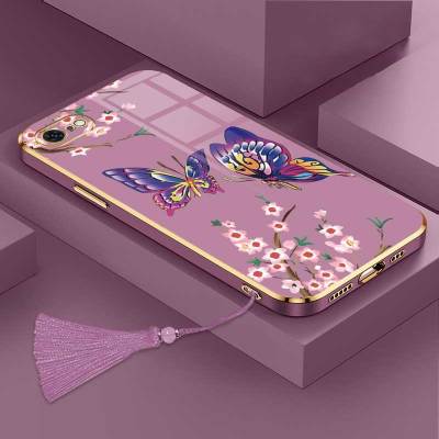 เคสสำหรับ Iphone 7 Iphone 8ไอโฟน SE2022ผีเสื้อสวยงามหรูหราพร้อมกล้องดอกไม้เคสโทรศัพท์ขอบชุบซิลิโคนฝาฟรีสายคล้อง