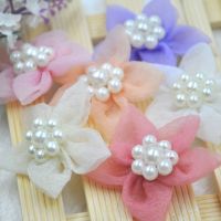 [HOT!] 10pcs Organza Ribbon Flowers handicraft W/Pearl wedding decoration A299