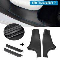 สำหรับ Tesla รุ่น Y 2021 2022 ABS ด้านหลังประตู Sill Protector Scuff แผ่นประตูด้านในและด้านนอกประตู Sill Decal สติกเกอร์