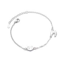 ANENJERY 925 Sterling Silver Simple Fashion Cut Cat Fish Bracelet For Women Girl Gift pulseira S-B170