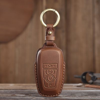 Car Key Case Cover Leather 4 Button for Ford Fusion Mustang Explorer F150 F250 F350 EcoSport Edge Ranger Active Shell