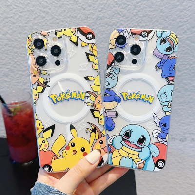 เคสแม่เหล็กหรูหราพิมพ์ลาย Pikachu iPhone 11 12 Pro Max 13 Pro Max 7 8 Plus X XS XR เคสโทรศัพท์อนิเมะสำหรับ iPhone