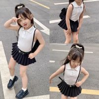 CUTE BABY?พร้อมส่ง?ชุดเซ็ต2ชิ้นเสื้อกระโปรงเข็มขัด ชุดเซ็ตสำหรับเด็กผู้หญิง(782)