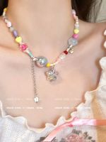 ► Sweeping away unhappy! Colorful candy star necklace female model y2k dopamine beaded collarbone chain net red hot style