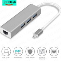 New Type C Ethernet Adapter to RJ45 Lan Network Card Wired 10/100/1000Mbps Gigabit USB 3.0 Hub 5Gbps For Macbook Notebook Laptop  USB Network Adapters