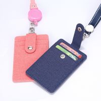 New Retractable Lanyards ID Badge Holder Leather Bus Pass Case Cover Men Womens Bank Credit Card Holder Strap Cardholder Card Holders