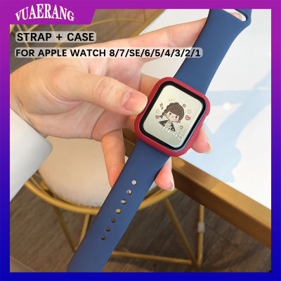 สายกีฬา VUAERANG + ชุดเคสสำหรับ Apple Watch 8 7 6 SE 5 4 3 2 1สายซิลิโคนพร้อม Casing PC สำหรับ I สายนาฬิกา41มม. 45มม. 40มม. 44มม. 38มม. 42มม.