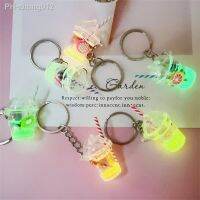 Creative Mini Luminous Milk Bubble Tea Cup Keychain Acrylic Fruit Kiwi Grape Juice Pendant Keyring Women Girl Bag Car Key Holder