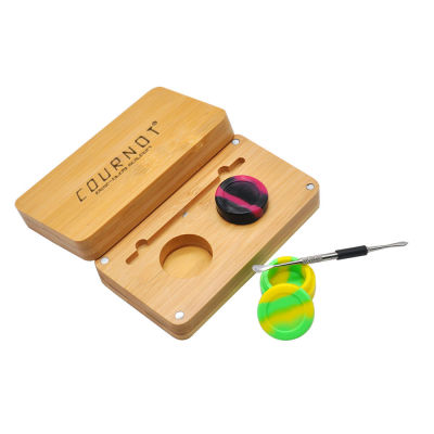 Cournot Bamboo Rosin Storage Set-2 Oil Wax Jar +1 Stainless Steel Spoon +1 Bamboo Magnet Rolling Tray Water Tool