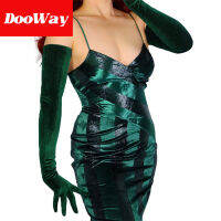 DooWay Super Long Velvet Gloves for Women Evening 1920s Party Costume Dressy Green 28 inches