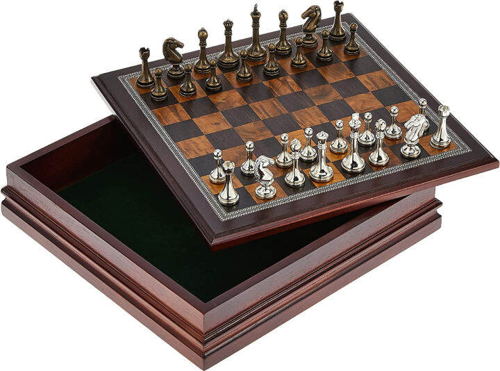 Chess Set - Wood & Metal Men on Alpha Numeric Board – WorldWise Imports