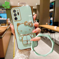 เคสสำหรับ Samsung Galaxy Note 20 Note 20 Note 9 Ultra Note 8 Note 10 Plus 10 Plus Note 10 Lite ตัวชุบโลหะหรูหราแฟชั่น KT กรอบกระจกเงาโต๊ะเครื่องแป้งแมว + สร้อยข้อมือ