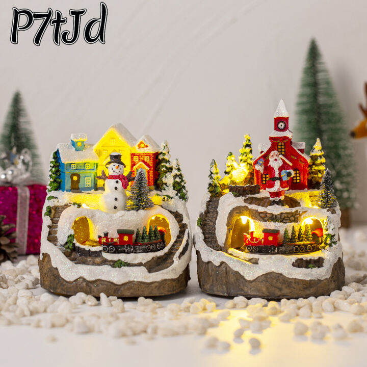 p7tjd-เครื่องประดับบ้านในหมู่บ้านคริสต์มาสของขวัญเครื่องตกแต่งบ้านเรืองแสงเรซินคละสีของขวัญสร้างสรรค์ด้วยของเล่นแบบโต้ตอบดนตรี