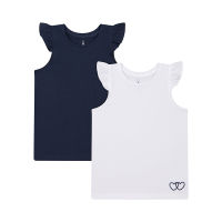 เสื้อยืดเด็กผู้หญิง Mothercare white and navy vest t-shirts - 2 pack YC593