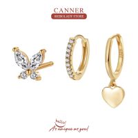 {Han ornaments}CANNER 3ชิ้นชุดหัวใจสีทองต่างหูเงิน925ต่างหูสำหรับผู้หญิงวางต่างหู P Endientes Huggie Z Irconia เครื่องประดับของขวัญ