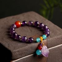 Natural Amethyst/Red Agate/Amazonite Beads Irregular Amethyst Raw Ore Pendant Strand Bracelets Women Fine Jewelry 2023 YBR349