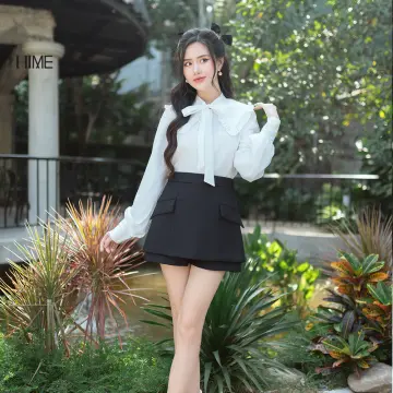 Váy đen phối cổ sơ mi trắng thân váy tầng bèo mẫu hottred lên from cực xinh  | Shopee Việt Nam
