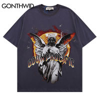 Mens Gothic T-Shirt Hip Hop Vintage Angel Graphic Print Streetwear Tee Shirt Harajuku Summer Cotton Short Sleeve Tshirt 2022 Top