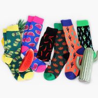 Crew Cotton Happy Socks Men Women British Style Casual Harajuku Pineapple watermelon cactus Fashion Novelty Art For Couple Fun