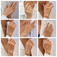 Creative Butterfly Pendant Link Chain Wrist Bracelet Connected Finger Ring Bangle For Women Gothic Punk Bracelets Summer Jewelry Adhesives Tape