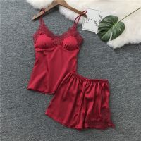 2 Pieces Sleepwear Pajama Set For Women Faux Silk Stain Nightwear Sexy Sleeveless Sling Camis Tops Shorts Home Clothes Pijama