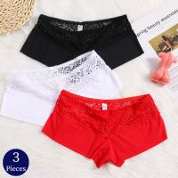 TrowBridge 3PCS Womens Panties Soft Lace Boxers Breathable Lingerie Comfortable Boyshorts Silk Satin Underwear Sport Underpants