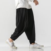 [COD] Chinese style and linen loose casual Guochao mens large size beam spring summer harem trousers