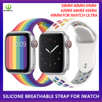 สายซิลิโคนระบายอากาศดีไซน์ใหม่สีรุ้งสำหรับนาฬิกา Apple Ultra 8 7 49MM 45Mm 41Mm สำหรับ I Watch 6/Se/ 5/4/3/2/1 40Mm 44Mm 38Mm 42มม. อุปกรณ์สายรัด