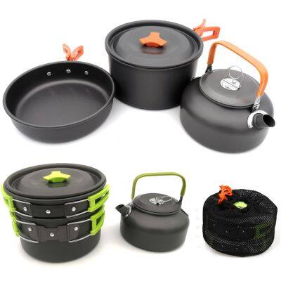 Camping Cookware Set Aluminum Foldable Outdoor Tableware Cookset Cooking Kit Pan Bowl Kettle Pot Hiking BBQ Picnic Equipment