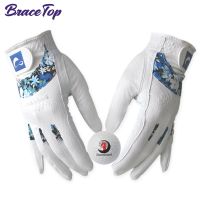 ✣☸ 1 Pair Fashion Women Golf Gloves Palm Sheepskin Hand Back Printed Mesh Nano Microfiber Cloth Breathable and Wear resistant New