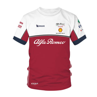 2022 Alfa Romeo เสื้อยืดสูตรหนึ่ง F1ทีมแข่งรถ3D พิมพ์ผู้ชายผู้หญิงแฟชั่นคอกลมท็อปส์