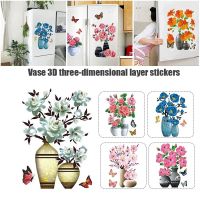 DIY 3D Stereo Stickers Simulation Flower Vase Self-Adhesive Wall Sticker Waterproof Background Refrigerator Decorative Decals Wall Stickers  Decals