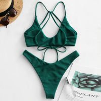 y Bikini Solid Color Beaterful Back Swimsuit