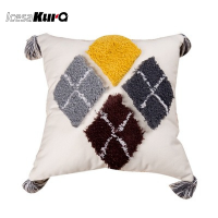 Zipper Cushion Cover 45x45cm Moroccan Style Tuft Tassels Handmade Decoration Pillow Cover Pink Blue Yellow for Sofa Throw Pillow