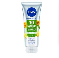 ( มีคูปองส่งฟรี / 320 มล. ) Nivea นีเวีย เอ็กซ์ตร้า ไบรท์ 10 ซูเปอร์ วิตามิน สกิน ฟู้ด บอดี้ เซรั่ม ยูธ โพรเทค