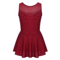 【hot】◕▼  Rhinestone Ballet Gymnastics Leotard for Kids Mesh Splice Figure Skating Performance Costumes