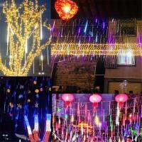 30ซม.50ซม. ผ้าม่านคริสต์มาส String ไฟฝนดาวตกกลางแจ้งกันน้ำ LED สำหรับ Garden Home Party Decor Lighting