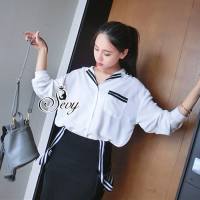 เสื้อเชิ๊ต SEVY Sevy Hi-School Japanese Style Long Sleeve Shirt เสื้อเชิ้ตทรงเด็กนักเรียนญี่ปุ่น คอปกและลายขอบกระเป๋า