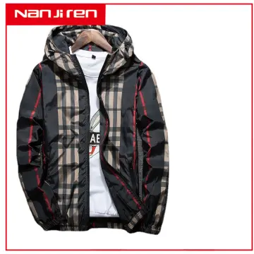 Fashion men's plaid windproof hooded online jacket