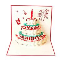 Happy Birthday Postcard Greeting Gift Cards Paper 3D Handmade Pop Up Laser Cut Vintage Cake with Envelope