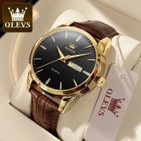 OLEVS Jam Tangan Lelaki Murah Original Waterproof Brown Leather Watch Men Casual Quartz Analog Watch For Men Luxury Luminous Watches 【BYUE】