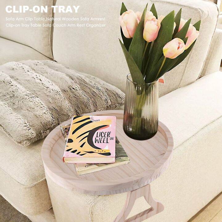 Sofa Arm Clip Table,Natural Wooden Sofa Armrest Clipon Tray Table Sofa