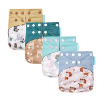 HappyFlute New OS Double Gussets Bamboo Charcoal Inner Animal Print Waterproof Washable Pocket Diaper Baby Cloth Nappy Cloth Diapers