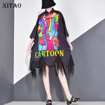 XITAO Dress Mesh Print Fashion Casual Women Dress
